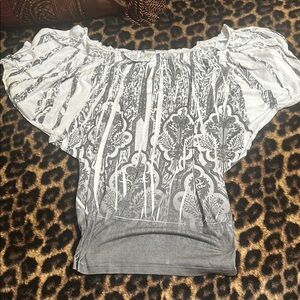 Gray Ruffled Short Sleeve Blouse